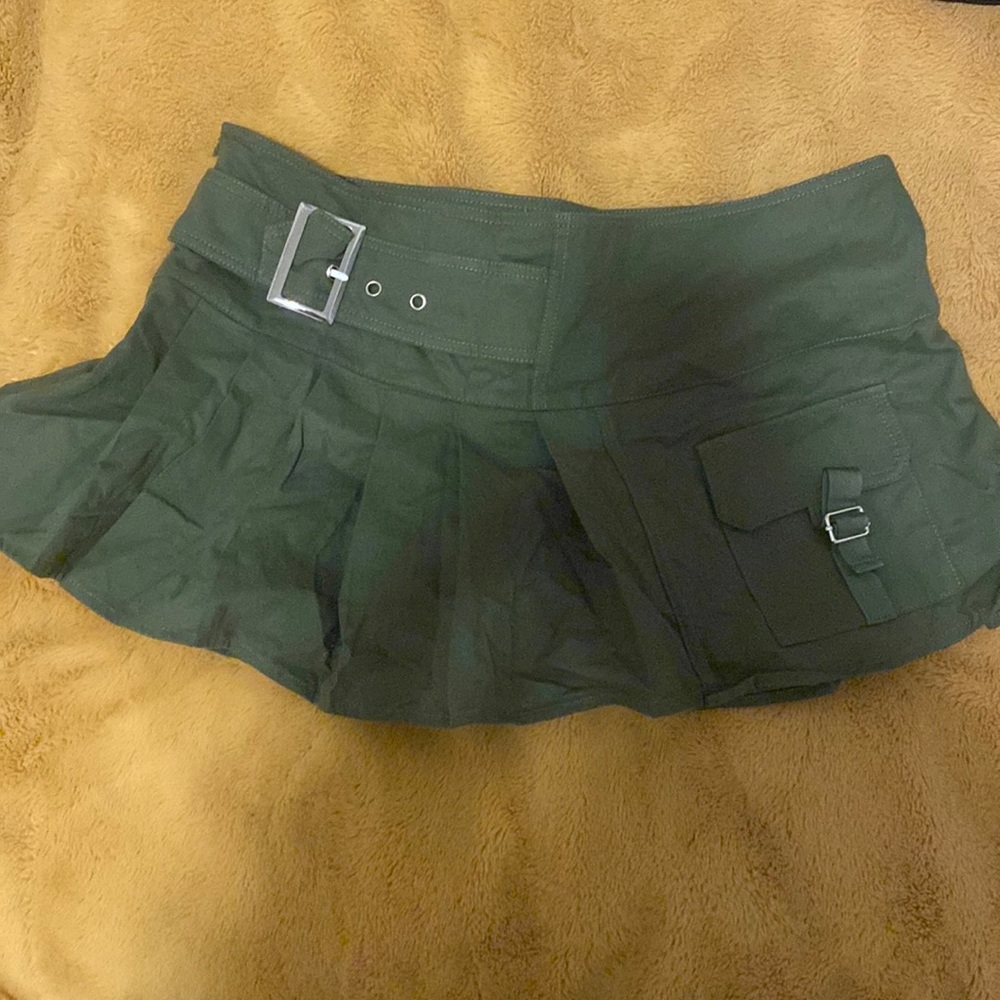 Micro mini camp green skirt